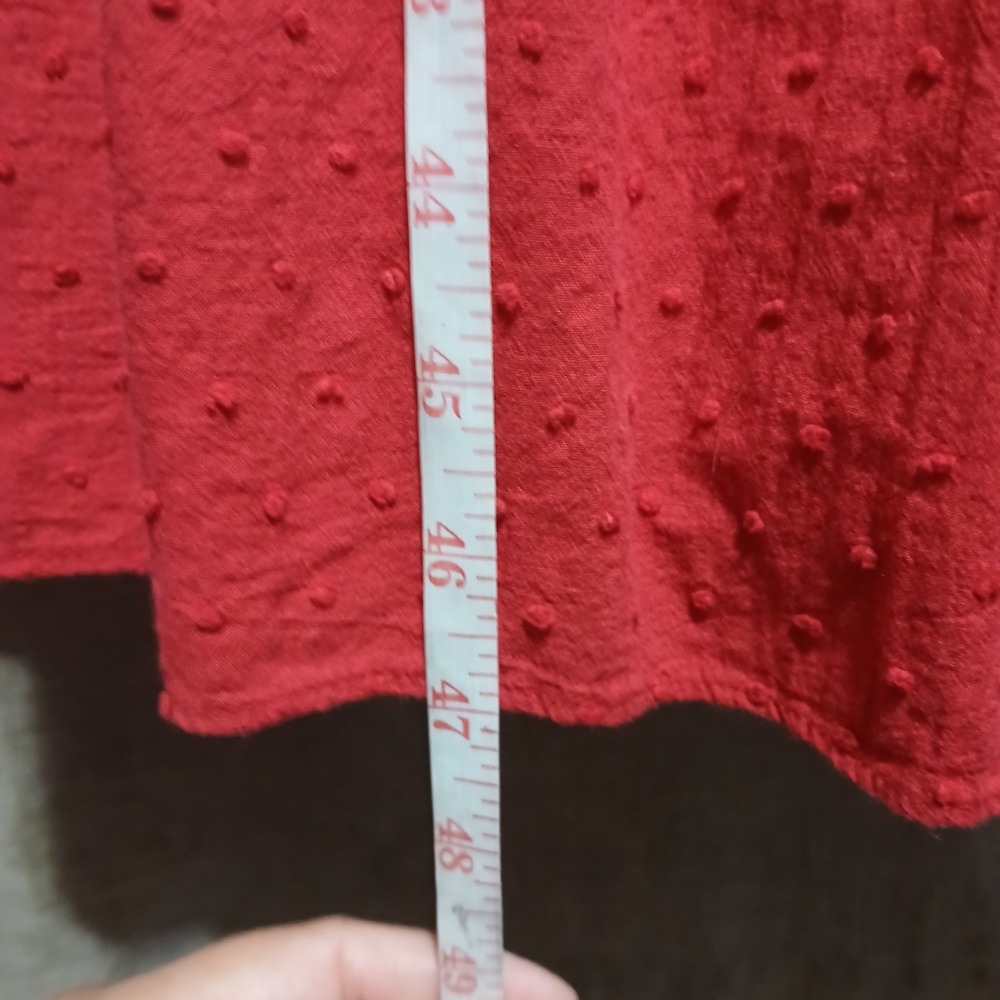 Madewell Red Swiss Dot Tiered Midi‎ Dress Tie Sleeve XS Cotton Keyhole Lined - Picture 7 of 8